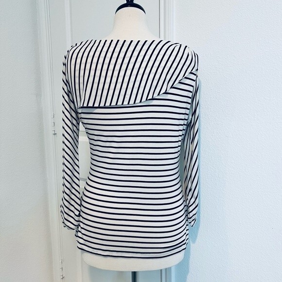 Vince Camuto Striped Cold Shoulder Top Women's Sz Medium Long Sleeve Knot Detail - Picture 8 of 10